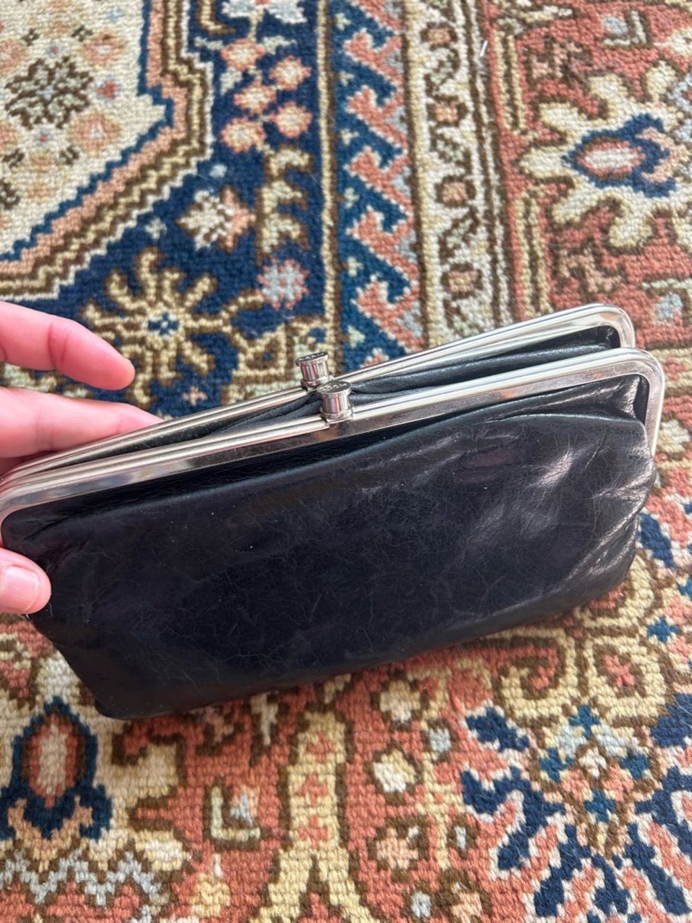 HOBO Black Leather Kiss-Lock Clutch